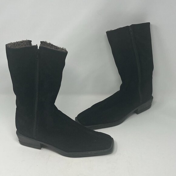 Stuart Weitzman suede boots 9.5 square toe black - Picture 1 of 7